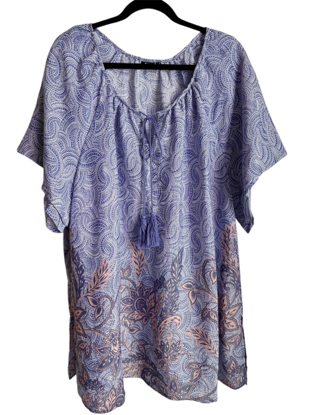 Lavender Paisley Tassel Tunic Blouse